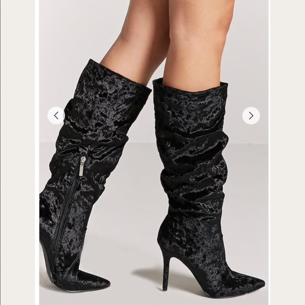 Forever 21 Crushed Velvet Ruched Suede Boots 8